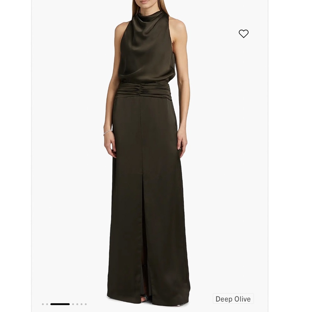 Ramy Brook Charmayne Maxi Gown; Olive-Green Evening Gown with Front Slit - Picture 2 of 15